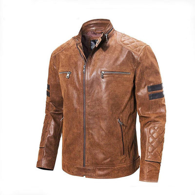Motorcycle Fashion Leather Jacket Brown For Men’s