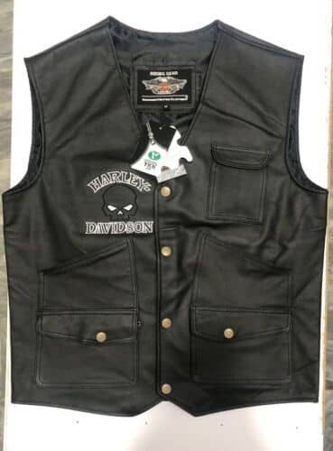 Premium Vest HD Reflective Skull Vest Men’s Harley Motorcycle Cowhide Leather