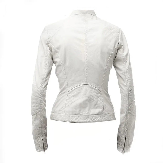 Women Fashion Genuine Leather Jacket – White Sky