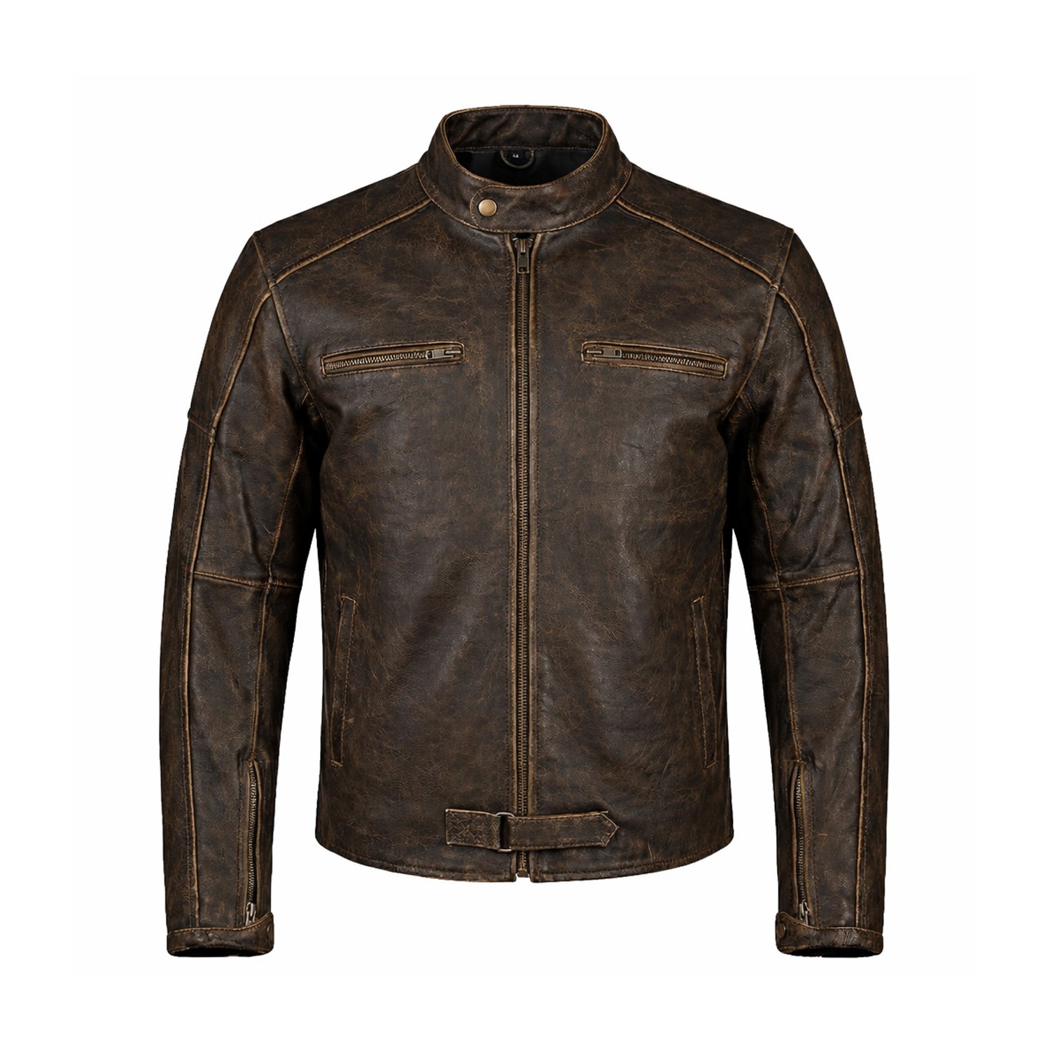 01a Distressed Leather Biker Jacket - Image 1